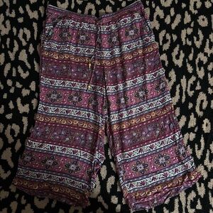 Boho Printed Wide-Leg Capri Pants